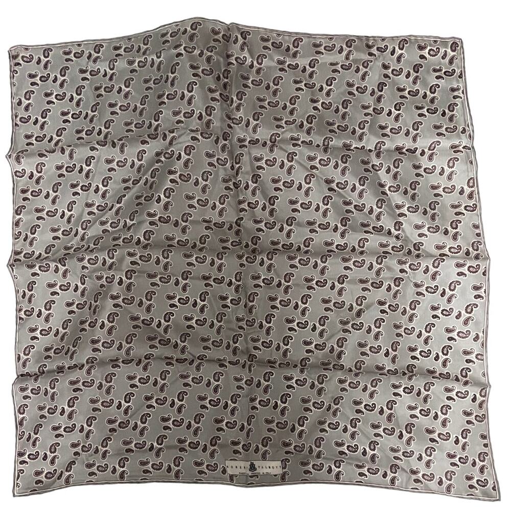 ROBERT TALBOTT Fine Silk Scarf Printed in Italy  Gray Brown Paisley 25" Square